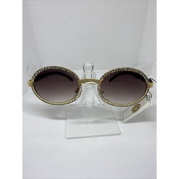 Unbranded Accessories - Fashion Luxury Oval Crystal Sunglasses Brown Fade Lens Gold Frame Brown Horn NWT